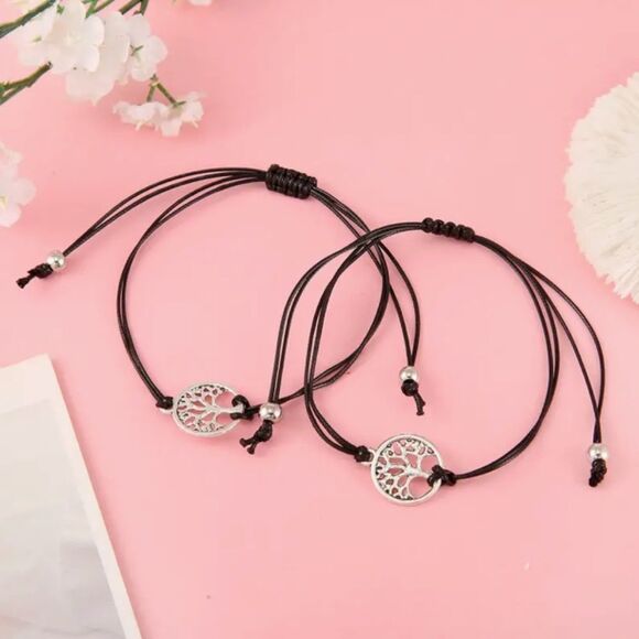 NEW PAIR TREE OF LIFE SILVER CHARM FRIENDSHIP/UNISEX ADJUSTABLE BRACELETS/POEM - Picture 3 of 5